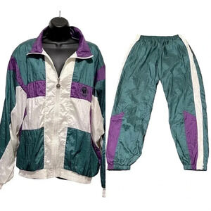 Vtg 80s Wimbledon Nylon Windbreaker Vintage Green Track Suit Womens size Large